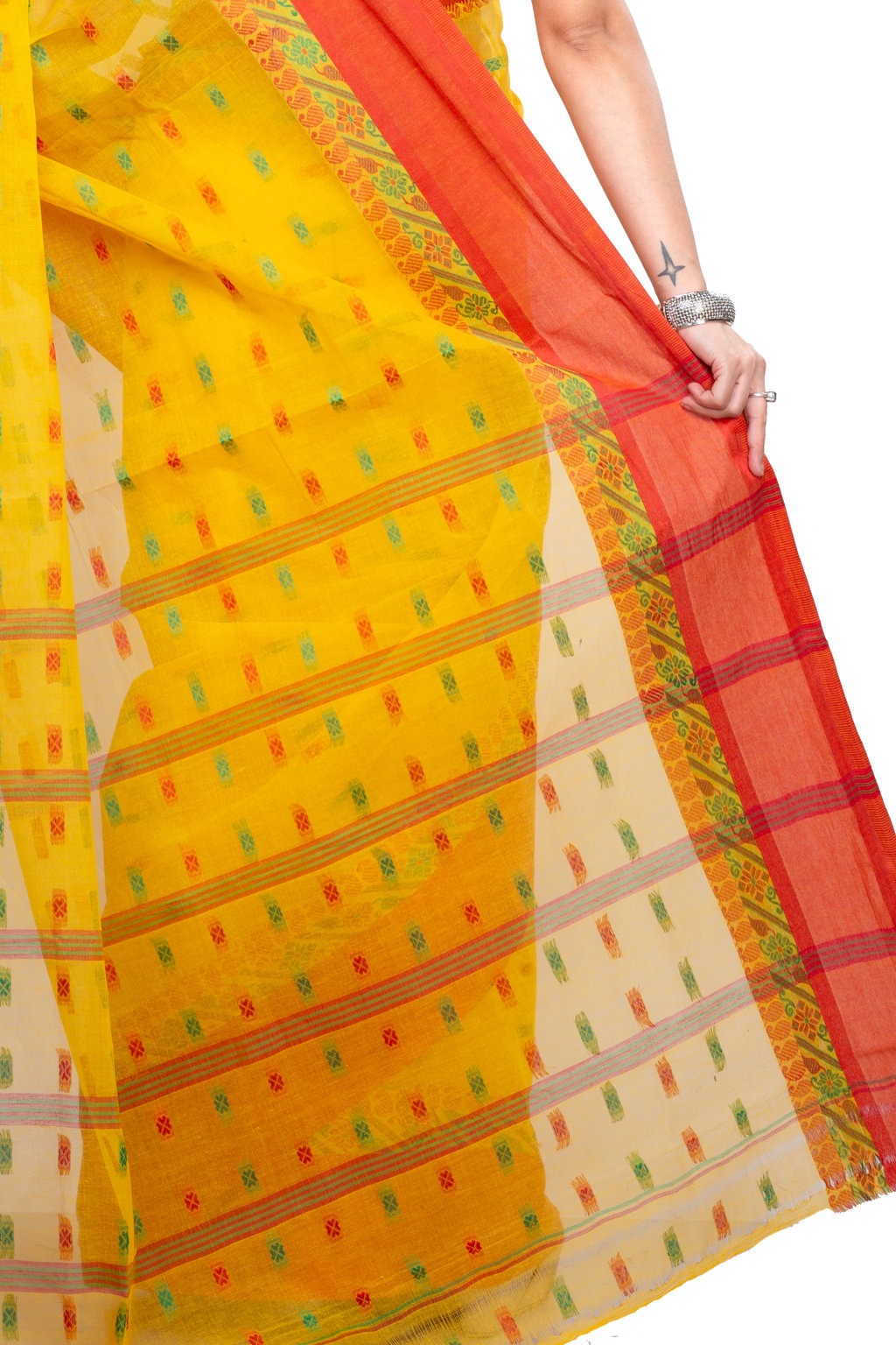 Yellow Pure Cotton ToraPar Tant Saree (878)
